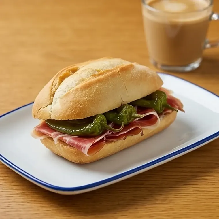 Foto de Café y pulga de jamón con pimientos